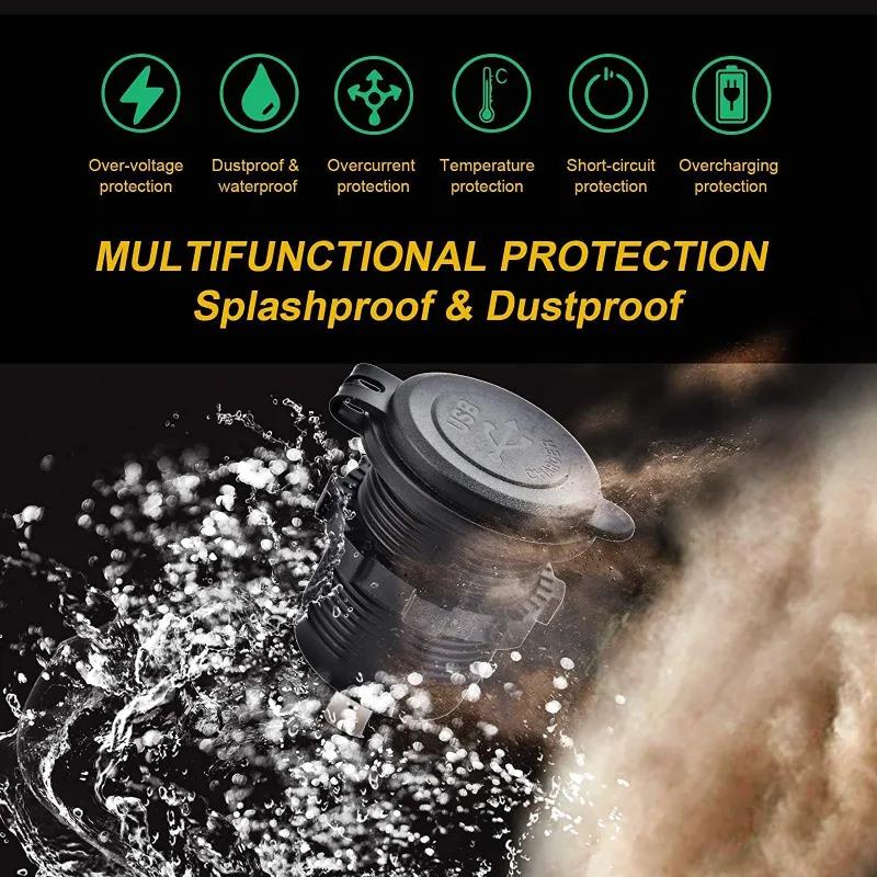 Gniazdo USB 12V/24V 78W 3 porty Gniazdo ładowarki samochodowej Podwójne 30W PD Typ C i 18W QC 3.0 z przełącznikiem do samochodu ciężarowego motocykla kampera morskiego