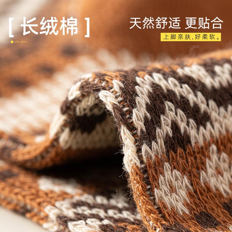 Ethnic Style Socks Women'S Season Double-Needle Cotton Socks Medium Tube Socks Warm Versatile Retro Trend Flower Socks