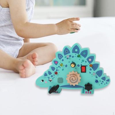 Montessori Wooden Busy Board, Toy, Dinosaur Toy with Light Switches for Kids