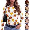 Women's Slim Fit Long Sleeve T-Shirt with Maple Leaf Print Crewneck Casual Top for Fall and Winter