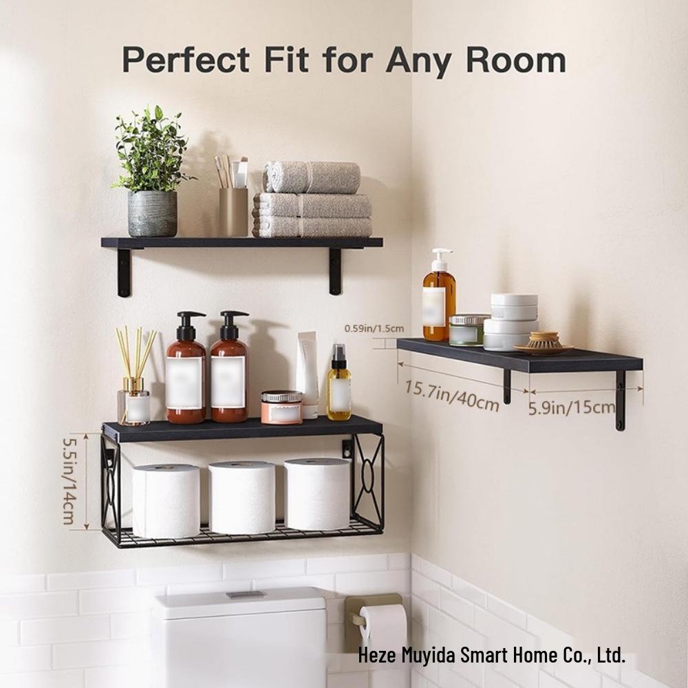 Wall-Mounted Bathroom Shelf with Storage Basket for Kitchen or Living Room