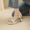 Fashion Comemore 2025 Summer New Women's High Heels Sandals Fashion Sweet Style Sexy Thick Heeled Peep Toe Beige Black Sandales Femmes