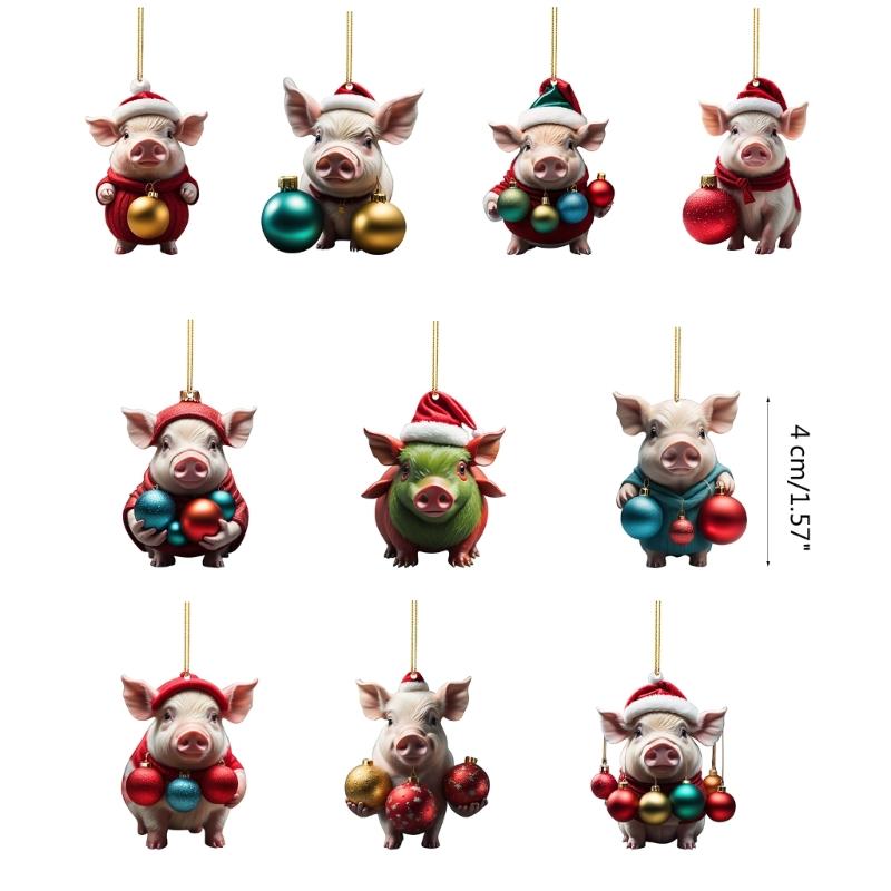 10pc Christmas Hat Pig Decoration Lovely Cartoon Pig Car Pendant Hanging Decoration for XmasTree Pendant Home Party Gift