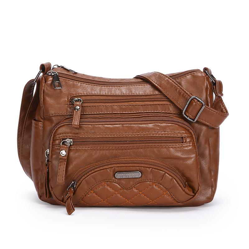 VIA ROMA Modieuze Zachte Lederen Trendy Casual Enkelvoudige Schouder Crossbody Dames Tas Gewassen Lederen Crossbody Tas bruin