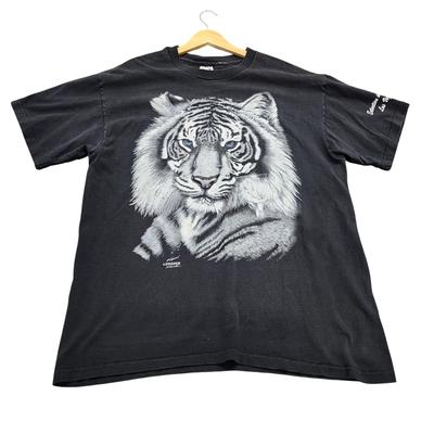 Vintage Anvil Shirt Mens XL Black White Tiger Graphic Tee Las Vegas Wildlife Unisex T-Shirt