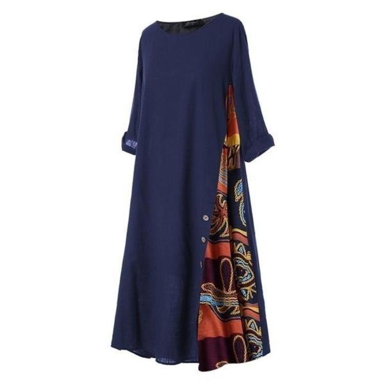 Summer Fashion Floral Maxi Dress Plus Size Casual Loose Long Sleeve Swing Dress Big Holiday Vestidos Longos Robe