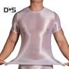 Men T-shirt Thin High Elasticity Round Neck Short Sleeves Slim Fit Good Breathability See-through Glossy Surface Top