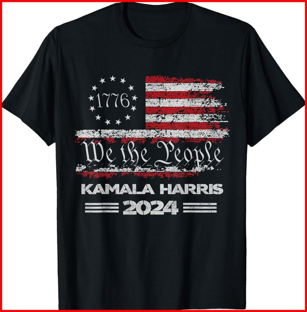 Kamala Harris- Harris 2024 US Flag Democratic President black T-Shirt Unisex T-Shirt