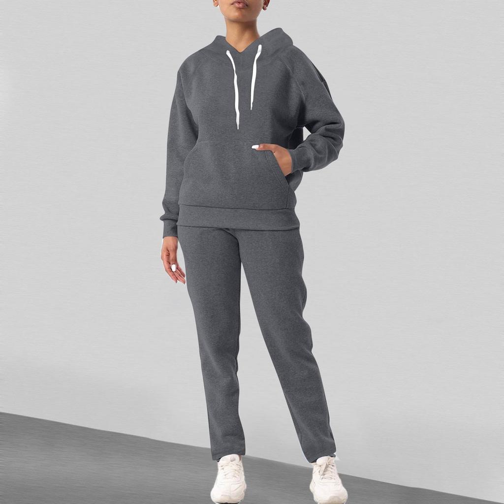 Women's Fashion Solid Colour Long Sleeve Long Pants Sport Two Piece Set