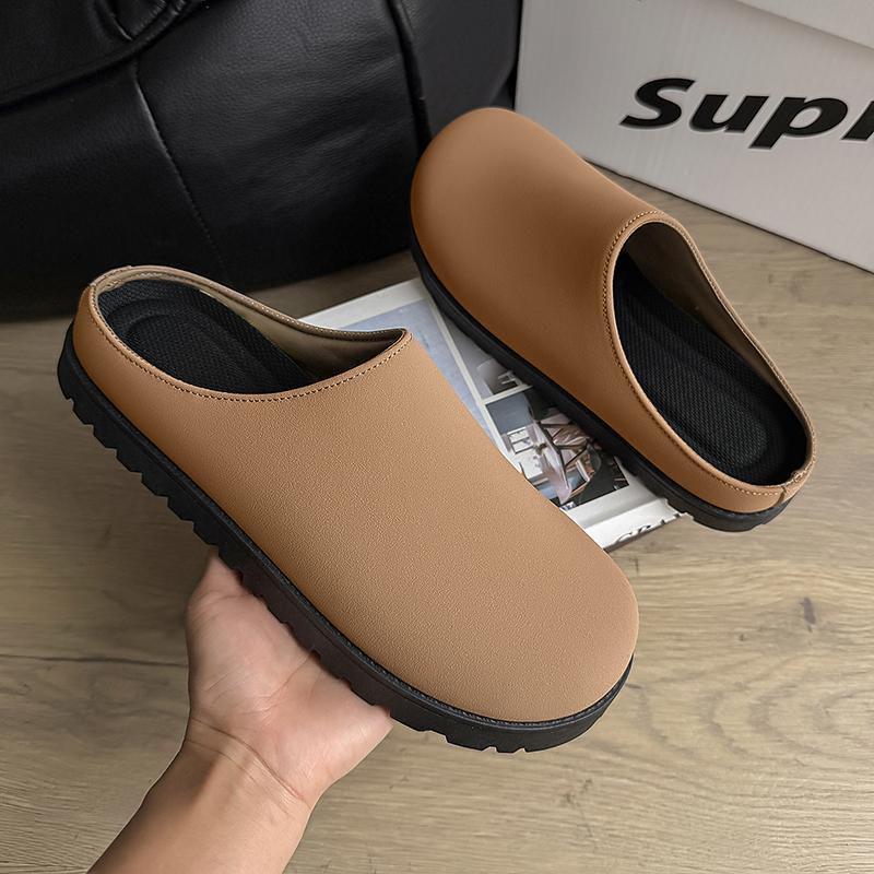 Slip On Flats Mules Men Half Shoes For Man Platform Leather Mens Semi-Drag Casual Shoes Backless Loafers Slippers Male Slides