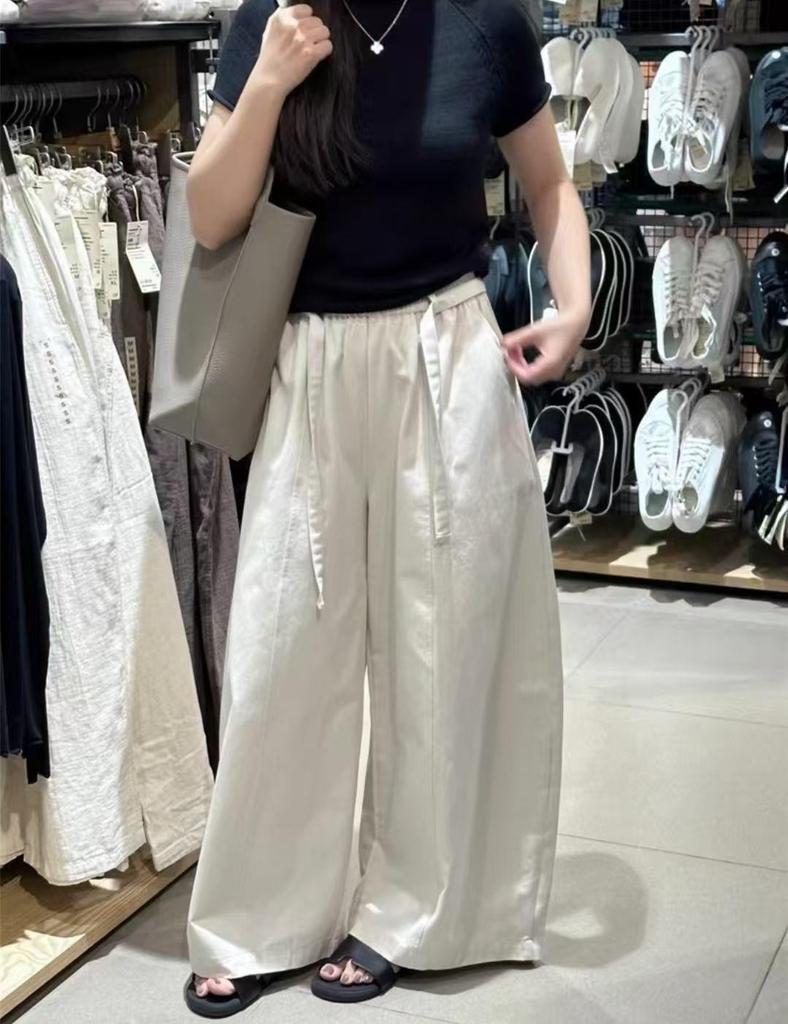 Korean-Style Pleated Wide-Leg Drawstring Pants