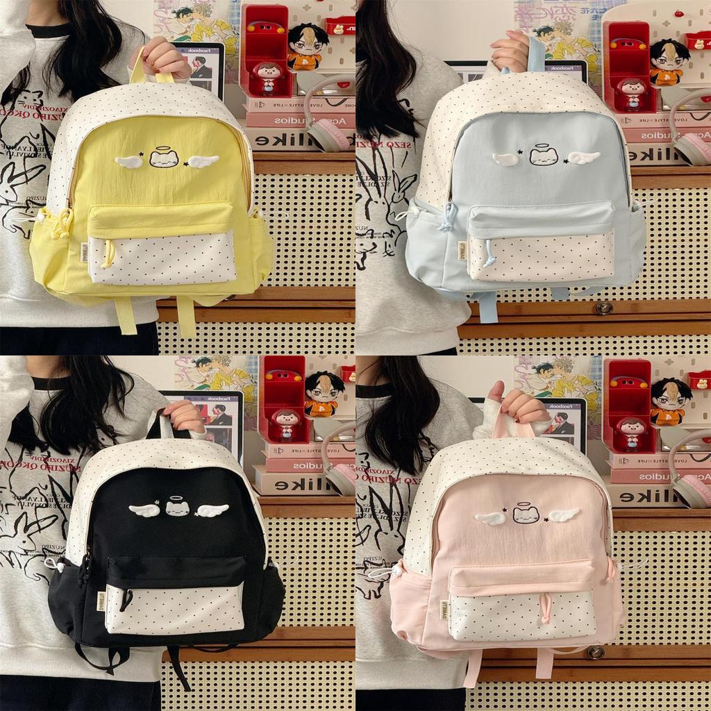 College Style Girl Backpack With Nylon Material And Colorblock Design For School Use