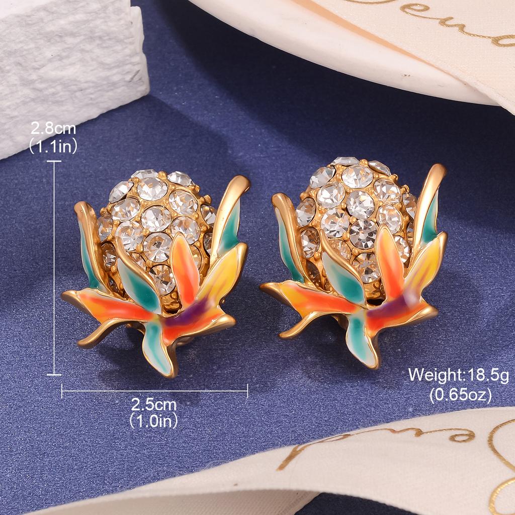 Retro flower earrings temperament three-dimensional diamond-set gradual change enamel color drip oil advanced new stud earrings women