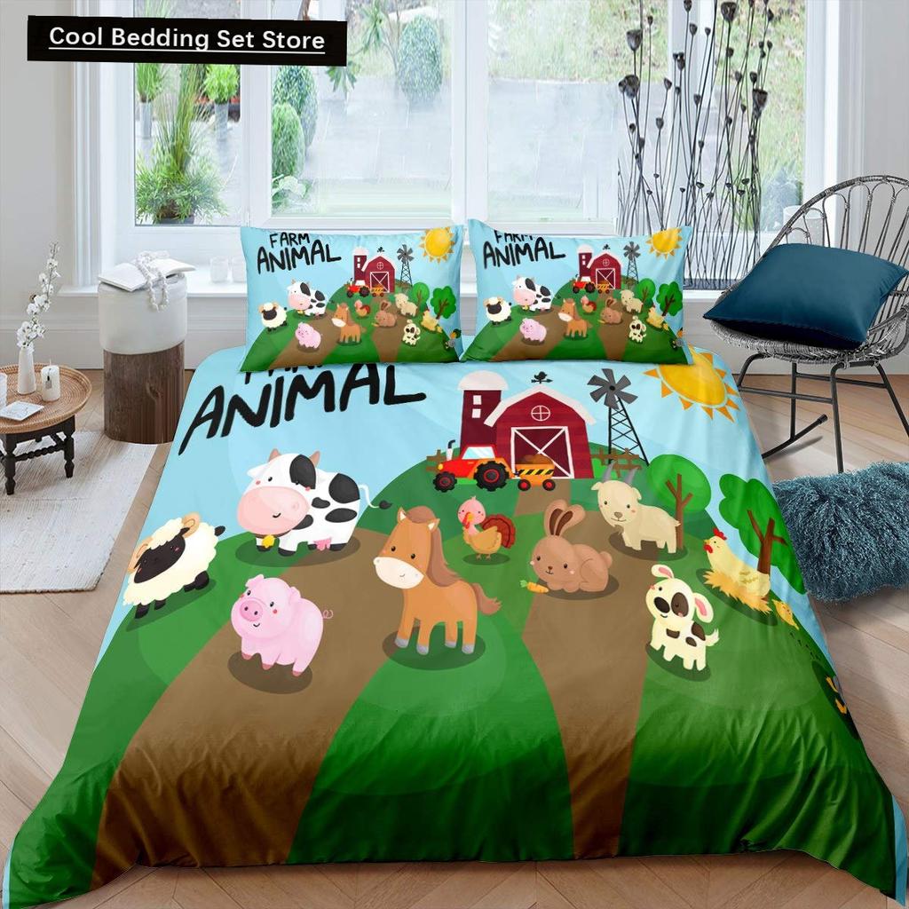Kids Cartoon Animal Zebra Giraffe Fox Kangaroo King Queen Duvet Cover Boy Girl Rabbit Wildlife Bedding Set Polyester Quilt Cover