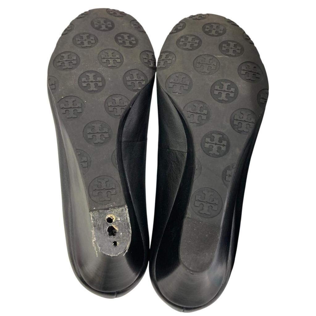 Used 186005 As-is Item Tory Burch Pumps 24cm Black Double T Logo Leather Equivalent To 24.0cm for Women