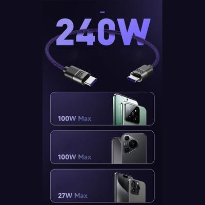 PD240W Double End Type C Data Cable Nylon Weaving Power Charging Cord Wire Fast Charging Data Cord for Travel Office