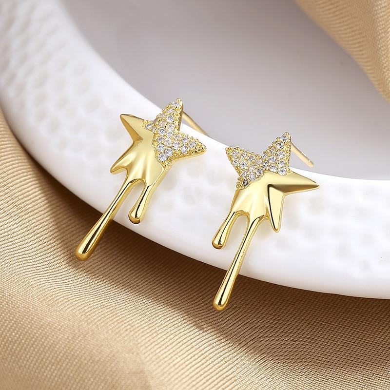 Pinkdudu Fashion 2 Color Lava Star Stud Earrings Romantic Simple Luxury Zircon Geometric Earring for Women Jewelry PD1384