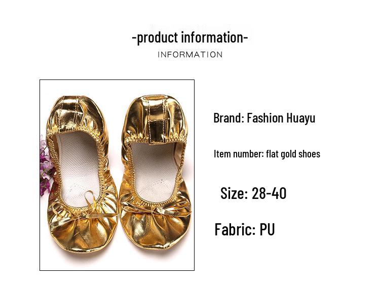 Huayu Dance Performance Shoes: Gold Belly Dance Flats with Soft Sole & High Heel Versatile for Indian and Square Stage