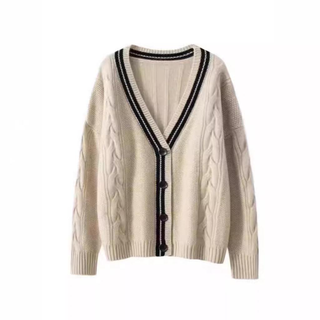 2024 Early Autumn Academic Style V-Neck Loose Knit Cardigan for Women