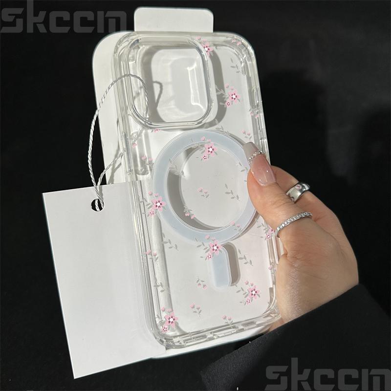 Flower Transparent Case For iPhone 16E 16 15 14 13 11 12 Pro Max Plus X XS Max XR Magsafe Magnetic Wireless Charge Phone Cover