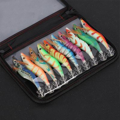 11,5 cm/15 g Leuchtender Holz-Garnelen-Angelköder, Tintenfisch-Oktopus-Köder, 3D-Augen, Hartköder-Wobbler, Tintenfisch-Jig-Köder mit Tasche, 3.0, 10 Stück