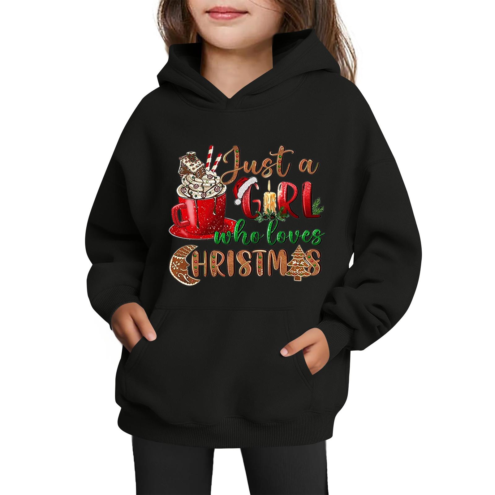 

Толстовки для девочек-подростков Худи с длинным рукавом на шнурке Пуловер Милое принтованное Худи оверсайз Рождество 110 чёрный