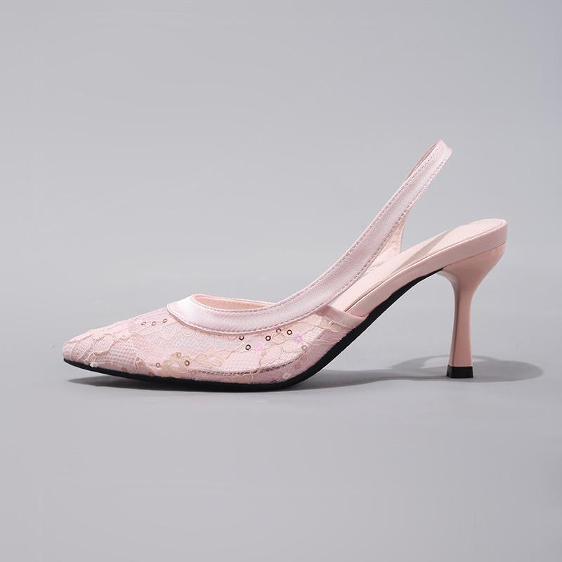 

Fashion lace stitching high heels for women s summer elegant sexy pointed banquet wedding stiletto sandals 42 розовый