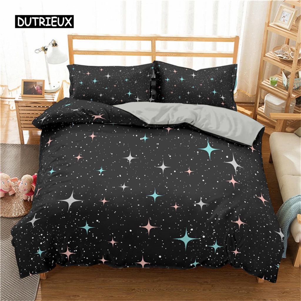 Duvet Cover Stars Bedding Set Night Sky Kids Girls Boys Night Sky Duvet Cover Set Dark Blue Galaxy for Women Children Room Decor