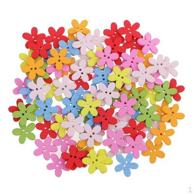  Pack of 100 Cute Multi Color Flower Buttons Mixed Wood Sewing 2 Holes