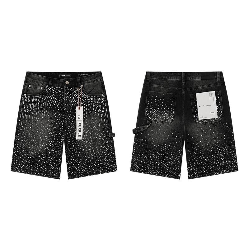 Purple Jeans Streetwear Loose Fit Denim Shorts Men Women Mid-Rise Straight Cut With Embroidery Stone Wash
