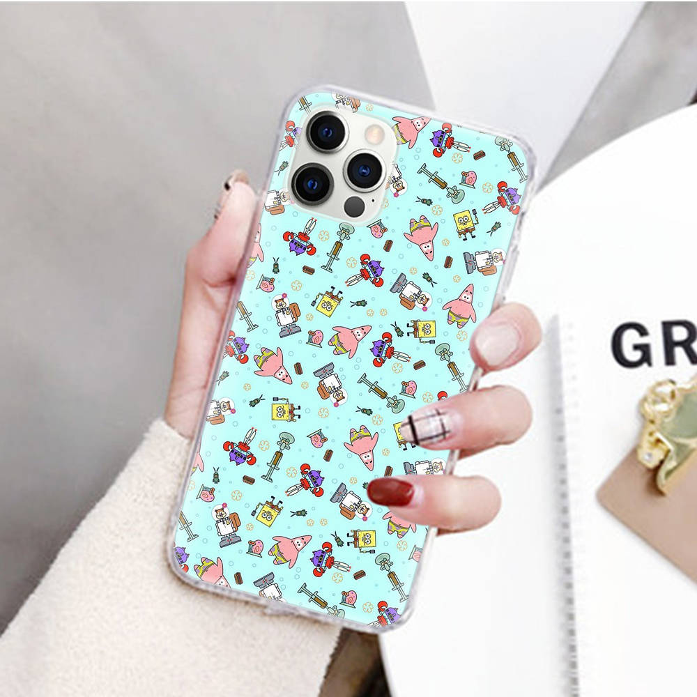 JS44 Spongebob Cartoon Transparente Hülle für Samsung A04 A14 A23 M33 M53 Realme 10 9 C35 C55 VIVO Y02 X80 Infinix Hot 30 Note 11 Tecno Spark 8P Pro