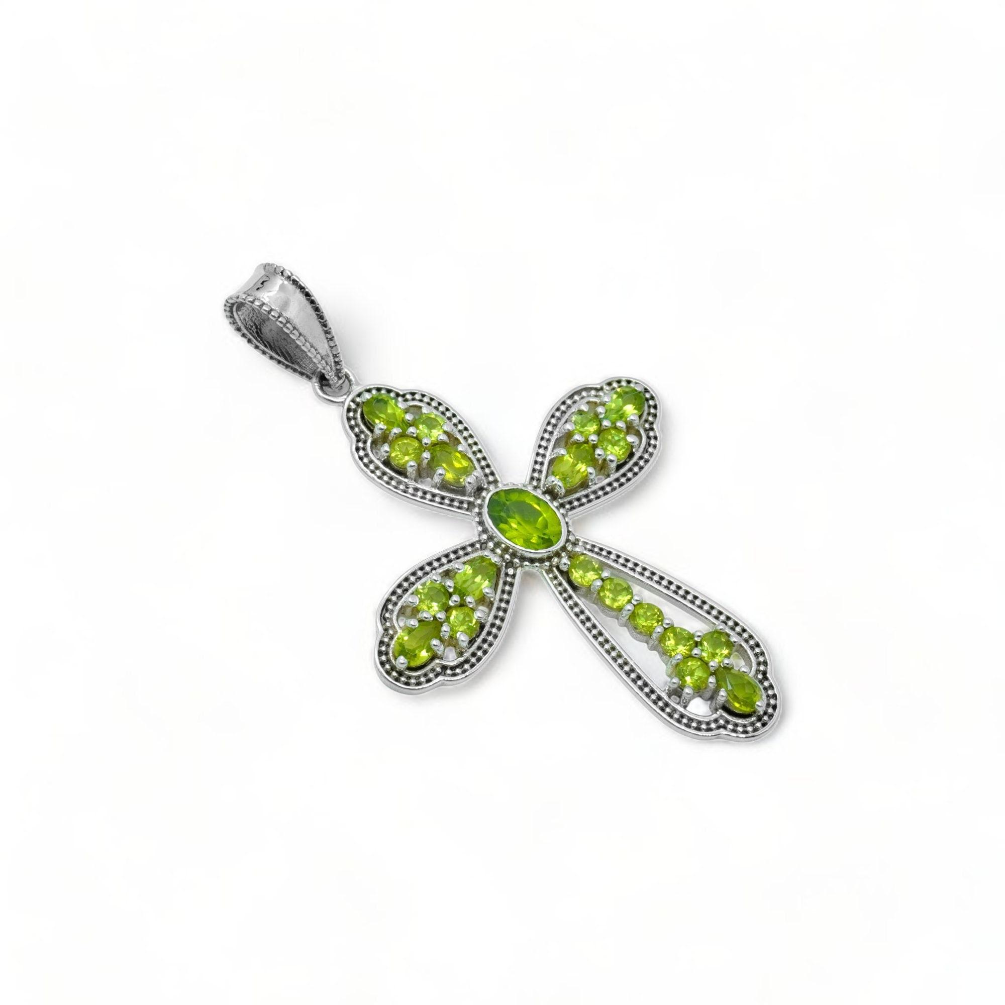 Peridot Gemstone Cross Pendant: 925 Sterling Silver Charm onesize аметист
