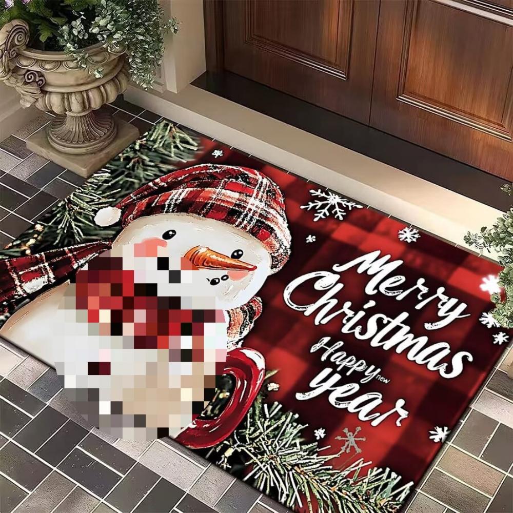 Christmas Holiday Doormat Featuring Santa Claus Elf Snowman Pattern NonSlip Front DoorMat for Living Room Bedroom Entrance Decor