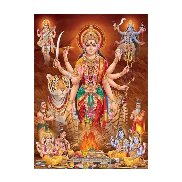 Religion Elephant God India Hinduism Ganesha Painting Canvas Durga Golden Zari Art Poster Prints Living Room Home Decor Pictures