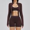 Women's Cross-Border Color Block Yoga & Running Fitness Set - Nude Feel, Three-Piece