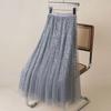 French Fashion Mesh Sequin Flare Skirt Women High Waist Slim Midi Spring Summer