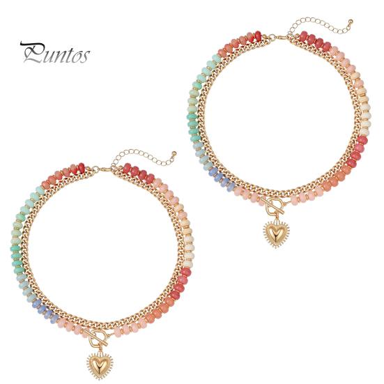 Preppy Aesthetic Beaded Necklace Women Layered Necklace, Heart Pendant Colorful Choker for Bohemian Jewelry Summer Beach Gift Mom Daughter Girlfriend