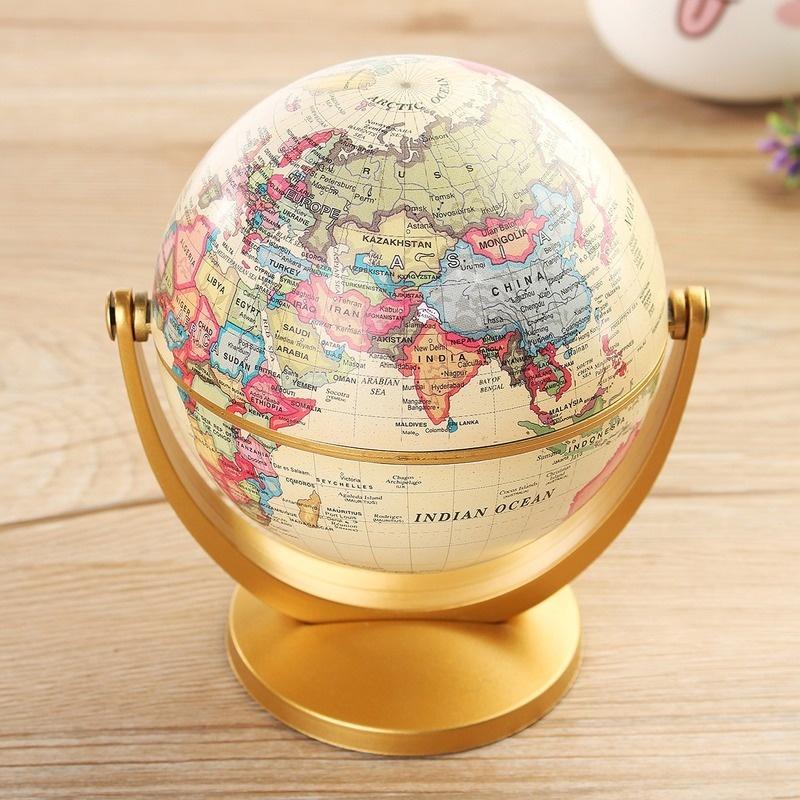 1PC 12cm Retro Globe 360 Rotating Earth World Ocean Map Ball Antique Desktop Geography Learning Education Home School Decoration
