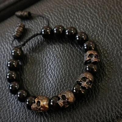 Chic Beaded Stone Skull Decor Bracelet Accessories Dark Men'S Bracelet