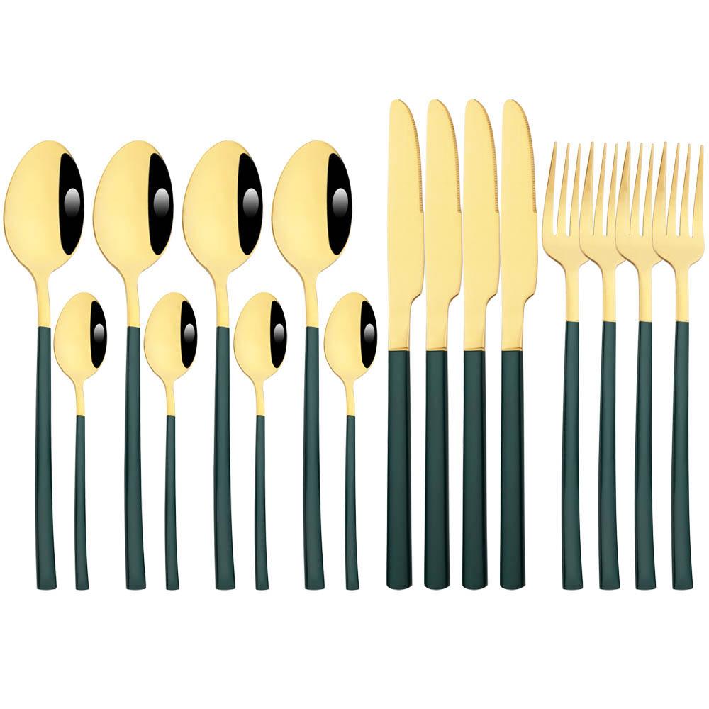 Jankng 16 sztuk czarne sztućce złote szwy zestaw obiadowy ze stali nierdzewnej kuchnia strona główna zachodnie zestaw sztućców nóż widelec łyżki zestaw zastawy stołowej