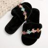 Fashion Embroidery Buttery Fur Slippers for Women Black Faux Fur Cotton Slippers Woman Winter 2025 Indoor Slip On Flat Heel Slides Mujer