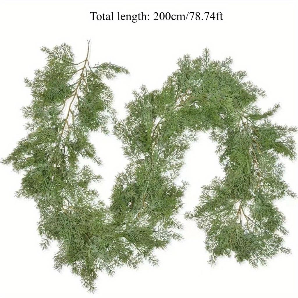 1Pc Holiday Decoration Soft Glue Pine Needle Cypress Pine Leaf Simulation Rattan Wall Hanging, Used for Outdoor Holiday Ceremony Decoration