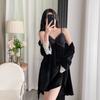 New Sexy Golden Velvet Autumn and Winter Nightgown Women's Pajamas Lace Loungewear Suspender Nightgown with Chest Pad Two-piece Set