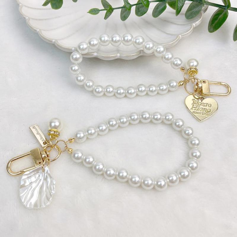 

Pendant Keychain Mobile Bluetooth Headset Phone Case Chain Pearl String Bag Pendant Decoration Diy Buckle Ring Hook Keychains A2
