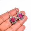 Solid 925 Sterling Silver Ruby Dyed Oval Gemstone Earrings Bohemian Earrings Gift For Her
