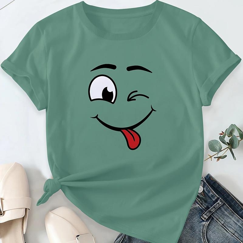 

Женская летняя футболка с забавными принтами, в стиле ретро, с коротким рукавом, повседневные печатные топы M зелёный