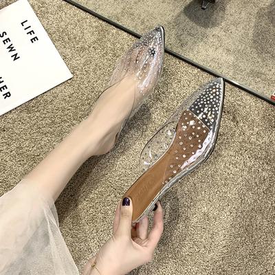 Cool Slippers Women's Outer Wear 2025 New Summer Transparent Rhinestone Thin Heel Middle Heel Mueller Shoes Fashion Bag Head Half Slippers
