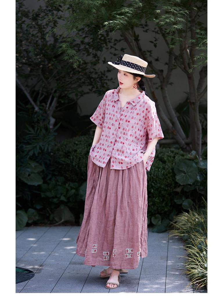 Strawberry Pink Retro Linen Cardigan: Versatile Summer Sun Protection Top