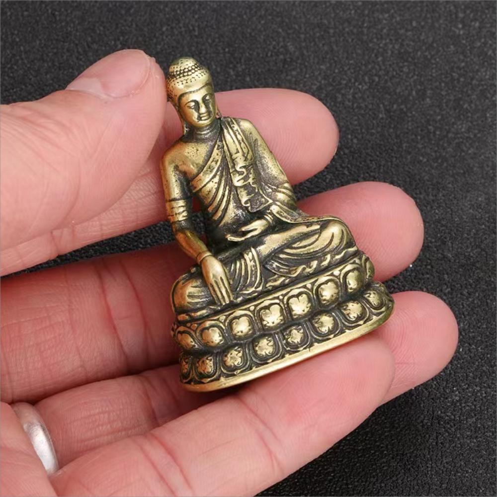 Vintage Brass Shakyamuni Figurine - Solid Miniature Sculpture Detailed Textured Design statue, Antique Finish Decor, Home