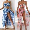 Fashion Women Printed High Waist Split Long Skirt Bikini Casual Swimsuit Set